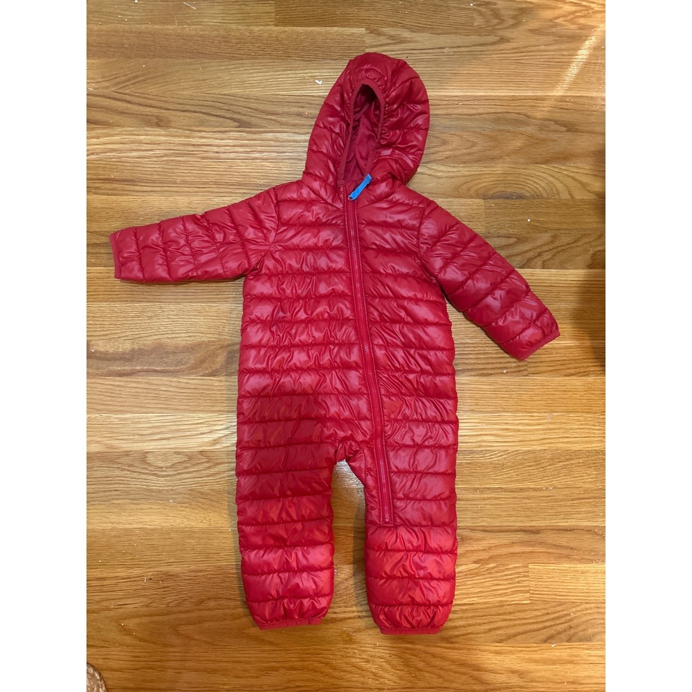 Primary Red Puffer Baby Bunting Hooded One Piece Snowsuit 12-18 Months RN